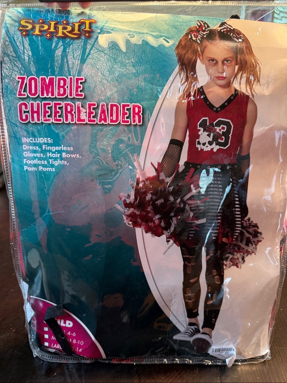Spirit Girl Zombie Cheerleader XL Costume - Red, Black, White